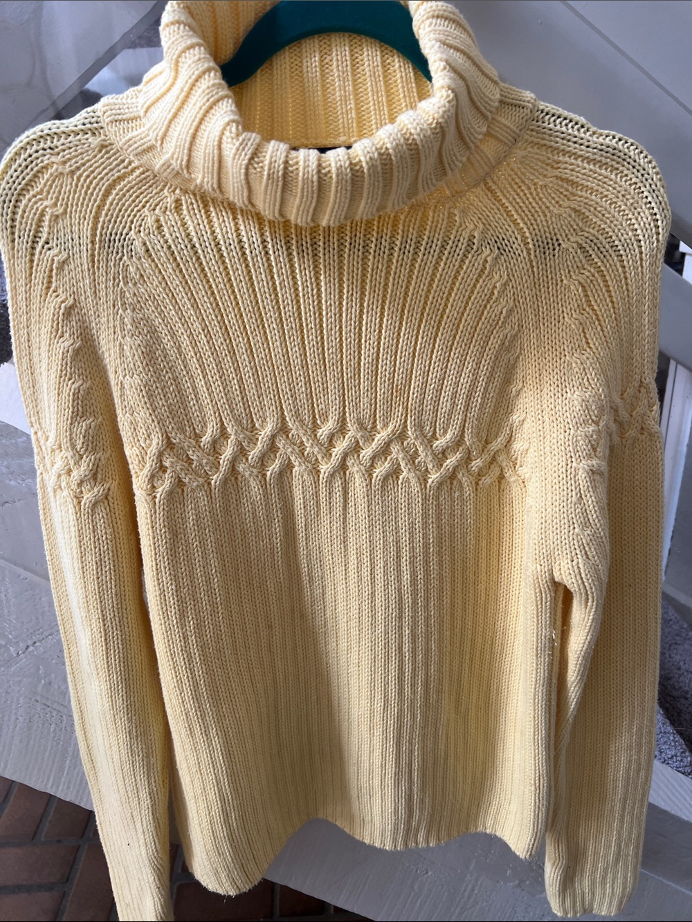 Turtleneck Cable Knit Sweater - Pale Yellow